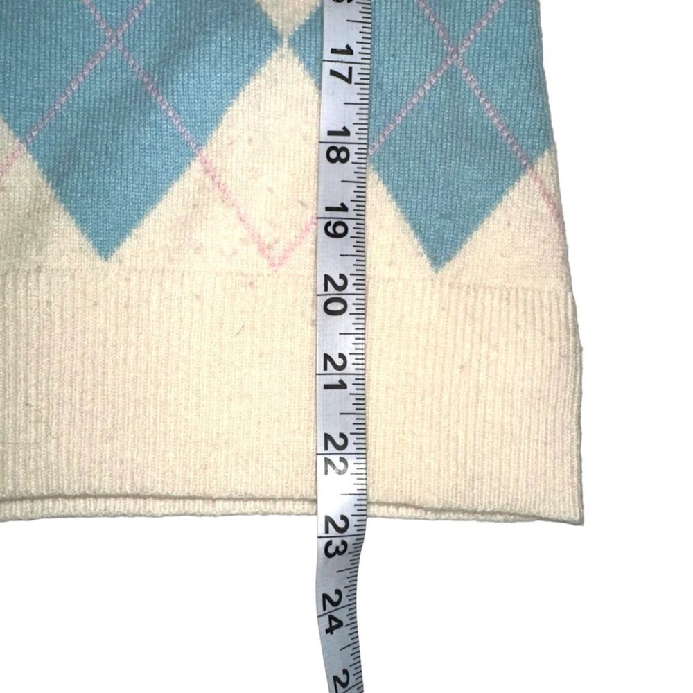 Lands End Cashmere Argyle V-Neck Cream Blue Sweater SMALL - Picture 6 of 6